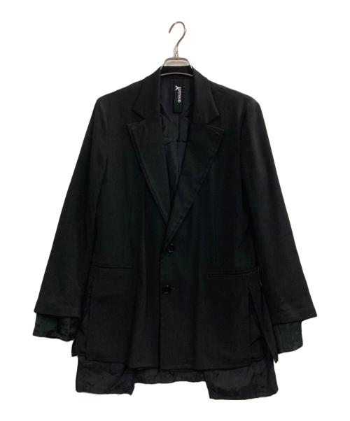 GROUND Y（グラウンドワイ）GROUND Y (グラウンドワイ) TRIACETATE/POLYESTER CREPE de CHINE DOUBLE JACKET ブラック サイズ:3の古着・服飾アイテム