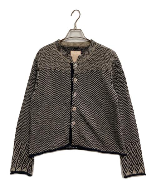 Pal'las Palace（パラスパレス）PAL'LAS PALACE (パラスパレス) リネンコットンカーディガン ブラック×ベージュの古着・服飾アイテム