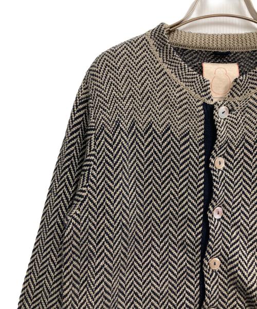 Pal'las Palace（パラスパレス）PAL'LAS PALACE (パラスパレス) リネンコットンカーディガン ブラック×ベージュの古着・服飾アイテム