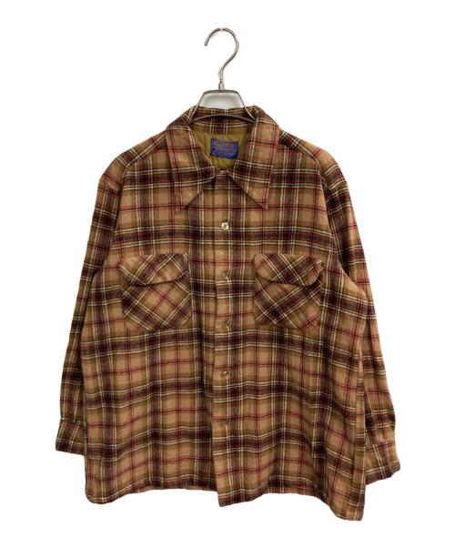 PENDLETON（ペンドルトン）PENDLETON (ペンドルトン) 70-80s オープンカラーチェックシャツ ブラウン サイズ:Lの古着・服飾アイテム