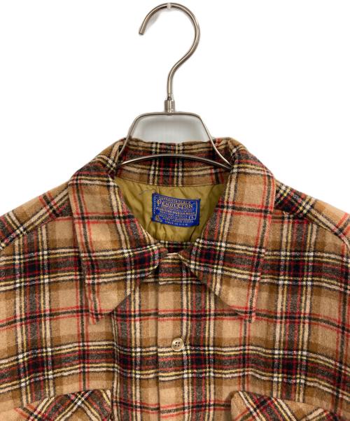 PENDLETON（ペンドルトン）PENDLETON (ペンドルトン) 70-80s オープンカラーチェックシャツ ブラウン サイズ:Lの古着・服飾アイテム