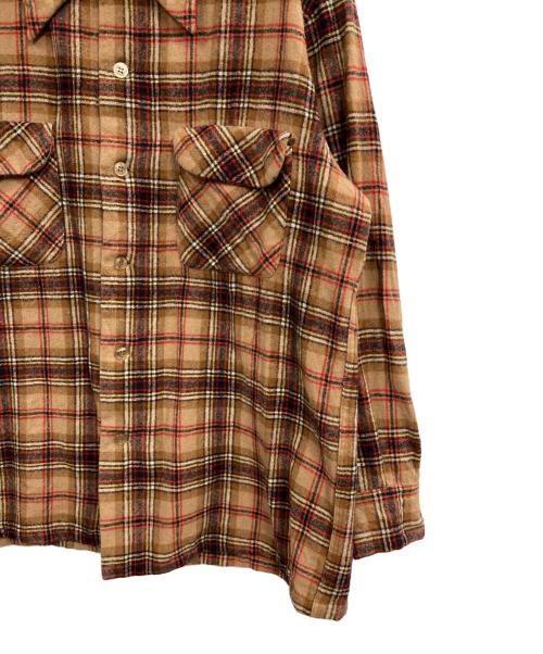 PENDLETON（ペンドルトン）PENDLETON (ペンドルトン) 70-80s オープンカラーチェックシャツ ブラウン サイズ:Lの古着・服飾アイテム