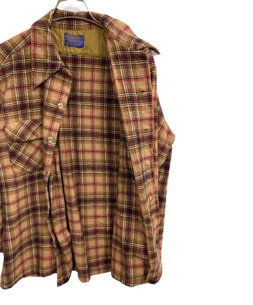 PENDLETON（ペンドルトン）PENDLETON (ペンドルトン) 70-80s オープンカラーチェックシャツ ブラウン サイズ:Lの古着・服飾アイテム