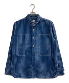 MOMOTARO JEANS（桃太郎ジーンズ）の古着「丸襟チンスト付ウォバッシュシャツ」｜ブルー