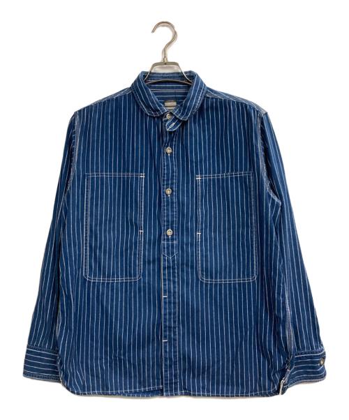 MOMOTARO JEANS（桃太郎ジーンズ）MOMOTARO JEANS (桃太郎ジーンズ) 丸襟チンスト付ウォバッシュシャツ ブルー サイズ:42の古着・服飾アイテム