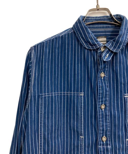 MOMOTARO JEANS（桃太郎ジーンズ）MOMOTARO JEANS (桃太郎ジーンズ) 丸襟チンスト付ウォバッシュシャツ ブルー サイズ:42の古着・服飾アイテム