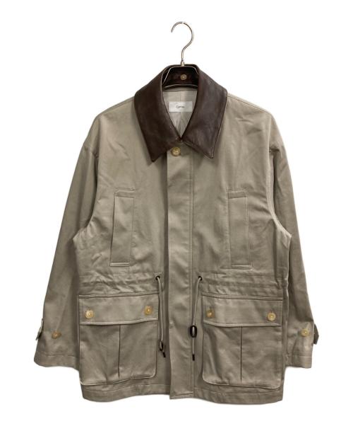 cornier（コルニエ）cornier (コルニエ) LEATHER COLLAR FINX/ZIMBABWE COTTON TWILL BLOUSON ベージュ サイズ:Mの古着・服飾アイテム