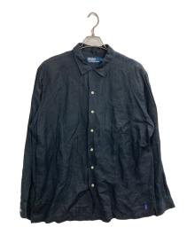 POLO RALPH LAUREN（ポロ・ラルフローレン）の古着「裾ポニーリネンシルクオープンカラーシャツ」｜ブラック