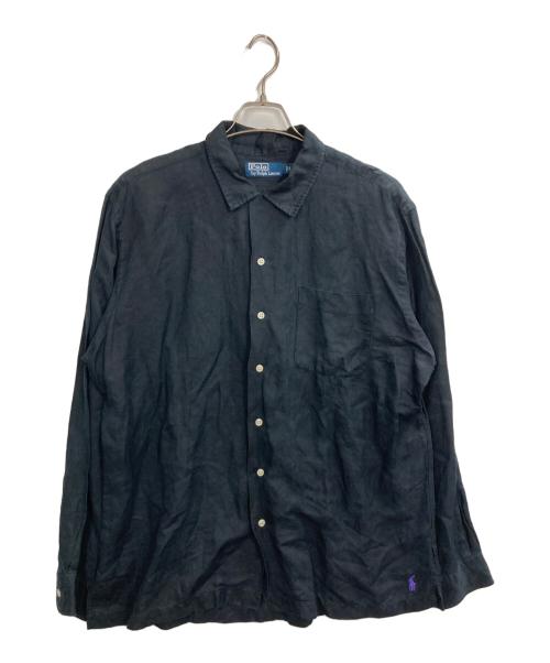 POLO RALPH LAUREN（ポロ・ラルフローレン）POLO RALPH LAUREN (ポロ・ラルフローレン) 裾ポニーリネンシルクオープンカラーシャツ ブラック サイズ:Lの古着・服飾アイテム