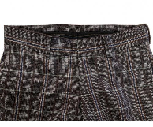 GUCCI（グッチ）GUCCI (グッチ) シルク混チェックスラックス ブラウン×ブルー サイズ:44Rの古着・服飾アイテム