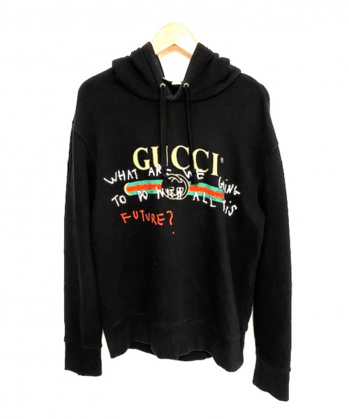 GUCCI（グッチ）GUCCI (グッチ) ココキャピタンヴィンテージロゴプリントパーカー ブラック サイズ:XS 17AW ココキャピタンコラボ ヴィンテージ加工の古着・服飾アイテム