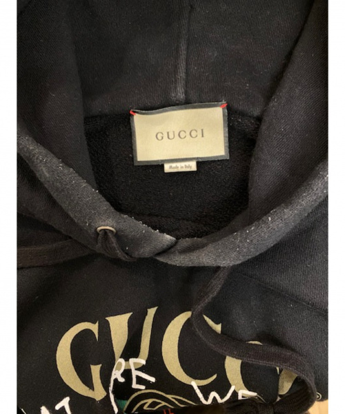 GUCCI（グッチ）GUCCI (グッチ) ココキャピタンヴィンテージロゴプリントパーカー ブラック サイズ:XS 17AW ココキャピタンコラボ ヴィンテージ加工の古着・服飾アイテム