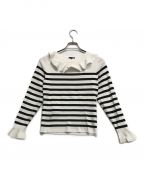 TO BE CHICトゥービーシック）の古着「ボーダーフリルニット」｜ホワイト×ブラック