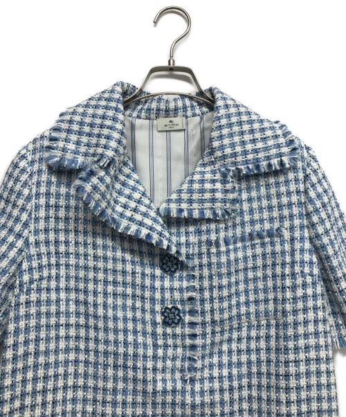 ETRO（エトロ）ETRO (エトロ) ノッチドカラーツイードミニドレス ブルー×ホワイト サイズ:38の古着・服飾アイテム