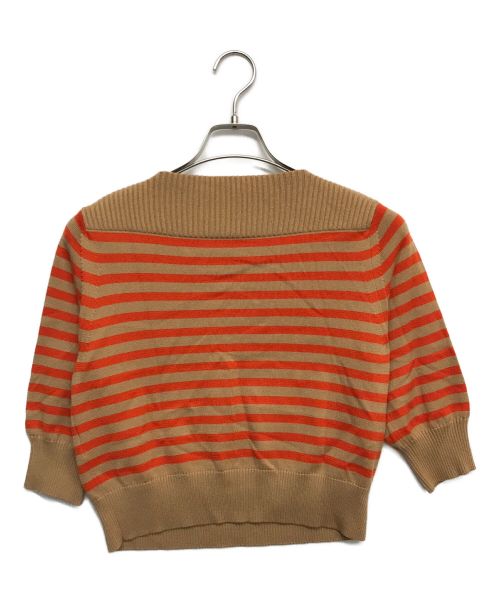 FOXEY NEWYORK（フォクシーニューヨーク）FOXEY NEWYORK (フォクシーニューヨーク) テンセル×ナイロン ボーダー セバーグセーター ベージュ サイズ:Lの古着・服飾アイテム