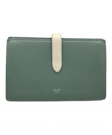 CELINE ミディアム ストラップ ウォレット 二つ折り財布 グリーン系 中古・古着通販】CELINE (セリーヌ) ミディアムストラップウォレット