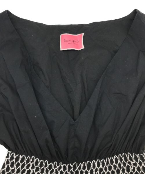 Kate Spade（ケイトスペード）Kate Spade (ケイトスペード) ポプリンVネックドレス ブラック サイズ:XSの古着・服飾アイテム