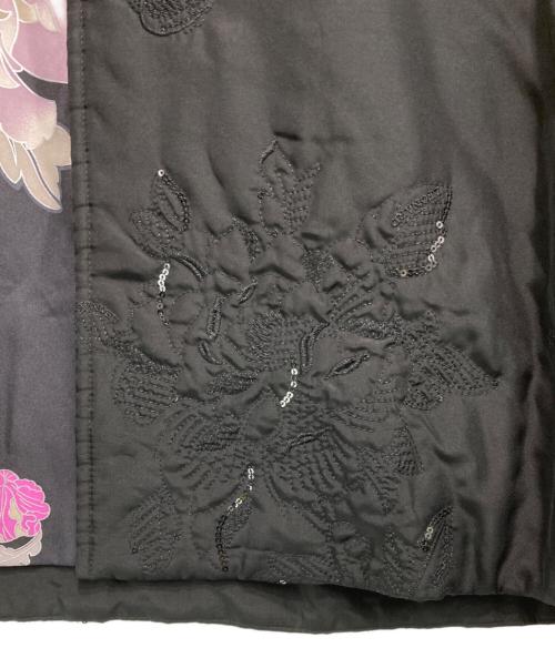 LEONARD（レオナール）LEONARD (レオナール) スパンコール 刺繍 中綿シルクコート ブラック×ピンク サイズ:42の古着・服飾アイテム