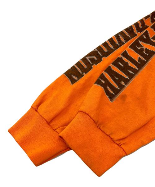 HARLEY-DAVIDSON（ハーレーダビッドソン）HARLEY-DAVIDSON (ハーレーダビッドソン) 袖プリント長袖Tシャツ オレンジ サイズ:2XLの古着・服飾アイテム