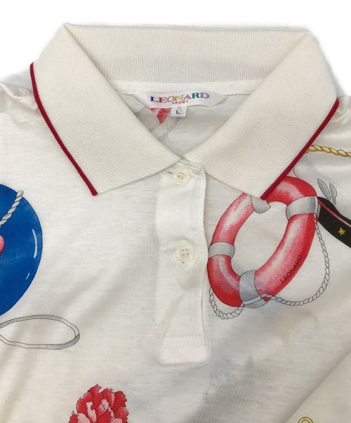 LEONARD（レオナール）LEONARD (レオナール) 総柄ポロシャツ ホワイト サイズ:Lの古着・服飾アイテム