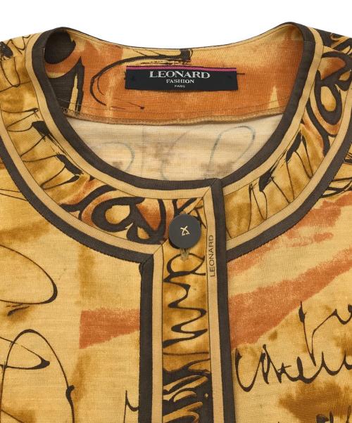 LEONARD（レオナール）LEONARD (レオナール) 総柄カーディガン ブラウン サイズ:LLの古着・服飾アイテム