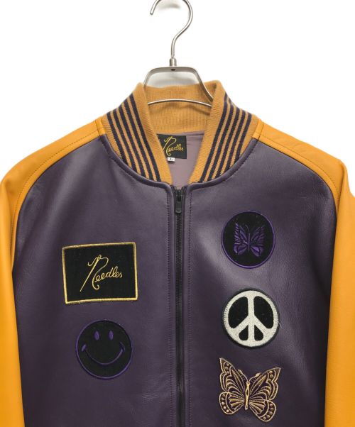 Needles（ニードルズ）Needles (ニードルズ) レザー アワードジャケット パープル×イエロー サイズ:Lの古着・服飾アイテム