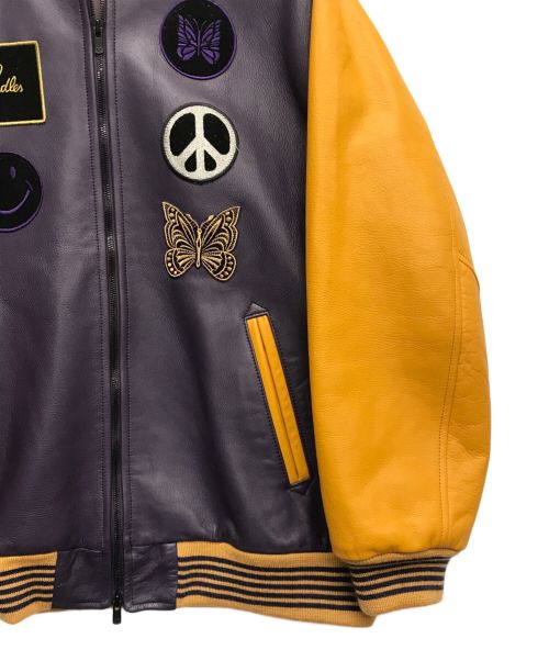 Needles（ニードルズ）Needles (ニードルズ) レザー アワードジャケット パープル×イエロー サイズ:Lの古着・服飾アイテム