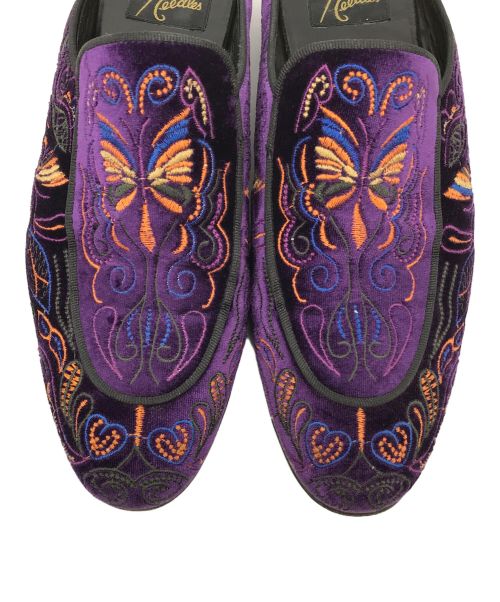 Needles（ニードルズ）Needles (ニードルズ) バタフライ刺繍スエードミュール パープル サイズ:42の古着・服飾アイテム