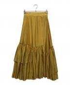 DRESSTERIORドレステリア）の古着「ドレープサテンティアードスカート」｜イエロー