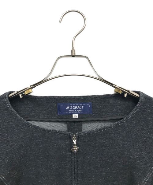 M'S GRACY（エムズグレイシー）M'S GRACY (エムズグレイシー) リボン デニムブルゾン ネイビー サイズ:36の古着・服飾アイテム