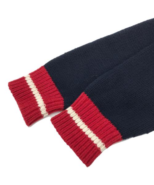 POLO RALPH LAUREN（ポロ・ラルフローレン）POLO RALPH LAUREN (ポロ・ラルフローレン) カラーブロックコットンショール セーター レッド×ネイビー サイズ:Lの古着・服飾アイテム