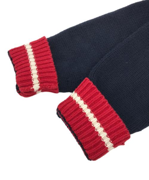 POLO RALPH LAUREN（ポロ・ラルフローレン）POLO RALPH LAUREN (ポロ・ラルフローレン) カラーブロックコットンショール セーター レッド×ネイビー サイズ:Lの古着・服飾アイテム