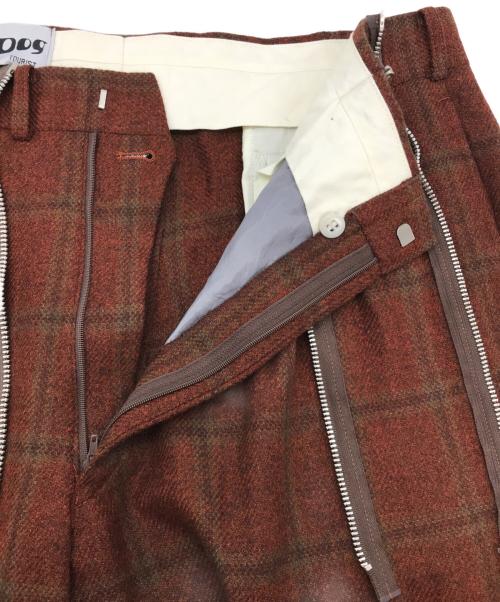 FUCKIN TOURIST（ファキンツーリスト）FUCKIN TOURIST (ファキンツーリスト) ジップデザインチェックパンツ ブラウン サイズ:記載無の古着・服飾アイテム