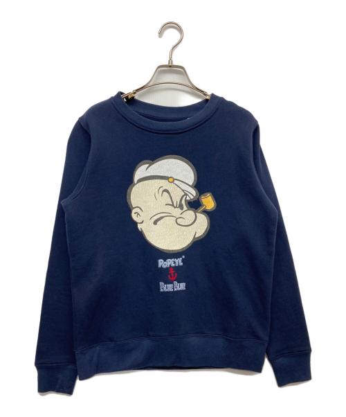BLUE BLUE（ブルーブルー）BLUE BLUE (ブルーブルー) プリントスウェット ネイビー サイズ:Ｓの古着・服飾アイテム