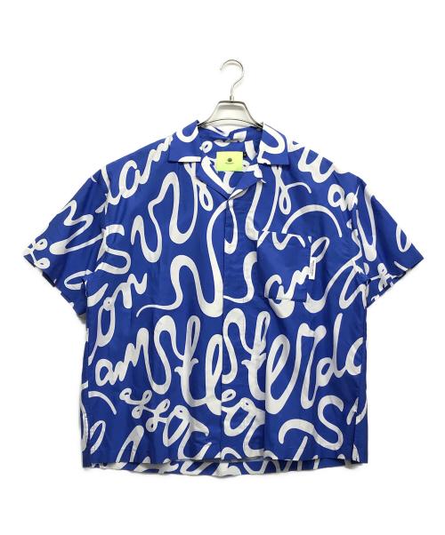MewAmsterdam（ニューアムステルダム）MewAmsterdam (ニューアムステルダム) 総柄オープンカラーシャツ ブルー サイズ:Lの古着・服飾アイテム