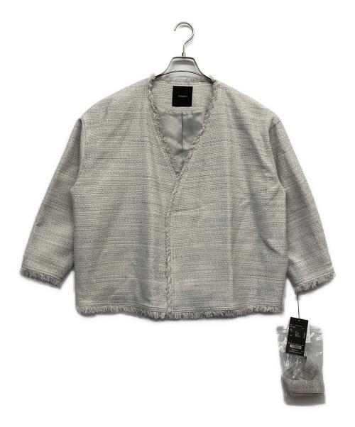 anuans（アニュアンス）anuans (アニュアンス) ツイードフリンジノーカラージャケット グレー サイズ:F 未使用品の古着・服飾アイテム