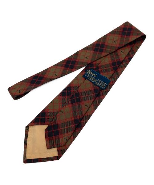 GUCCI（グッチ）GUCCI (グッチ) シルクネクタイ レッド×ブラウン サイズ:記載無の古着・服飾アイテム