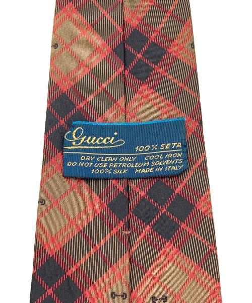GUCCI（グッチ）GUCCI (グッチ) シルクネクタイ レッド×ブラウン サイズ:記載無の古着・服飾アイテム