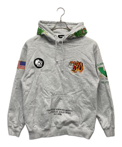 X-LARGE（エクストララージ）X-LARGE (エクストララージ) TIGER EMBROIDERY HOODED SWEAT グレー サイズ:Mの古着・服飾アイテム