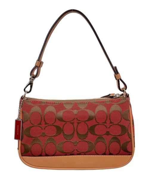 COACH（コーチ）COACH (コーチ) シグネチャーワンショルダーバッグ ブラウン×レッドの古着・服飾アイテム