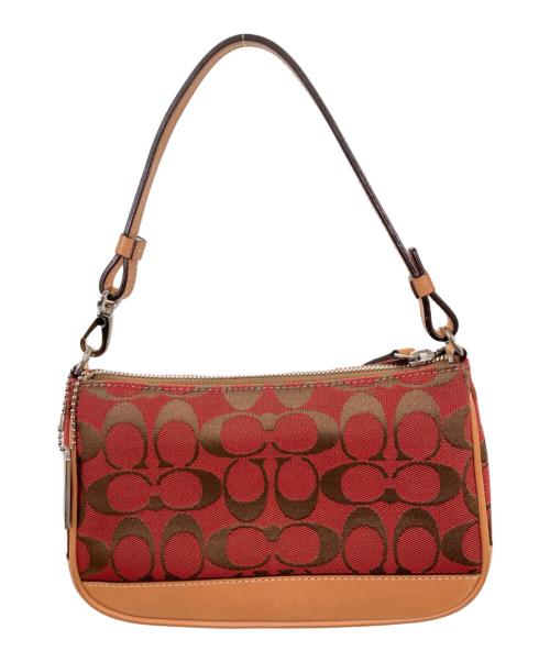 COACH（コーチ）COACH (コーチ) シグネチャーワンショルダーバッグ ブラウン×レッドの古着・服飾アイテム