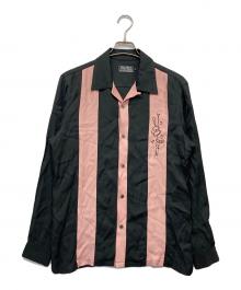 Hysteric Glamour（ヒステリックグラマー）の古着「50’S MODERN刺繍 オープンカラーシャツ」｜ピンク×ブラック