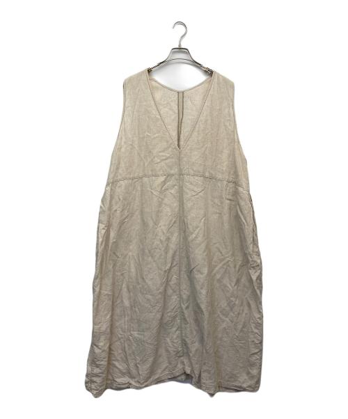 nest Robe（ネストローブ）nest Robe (ネストローブ) ブラックリネンバックVネックノースリーブワンピース アイボリー サイズ:Fの古着・服飾アイテム