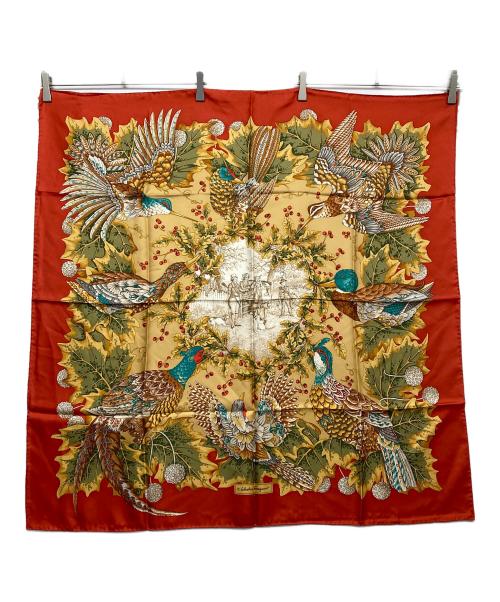 Salvatore Ferragamo（サルヴァトーレ フェラガモ）Salvatore Ferragamo (サルヴァトーレ フェラガモ) シルクスカーフ レッドの古着・服飾アイテム