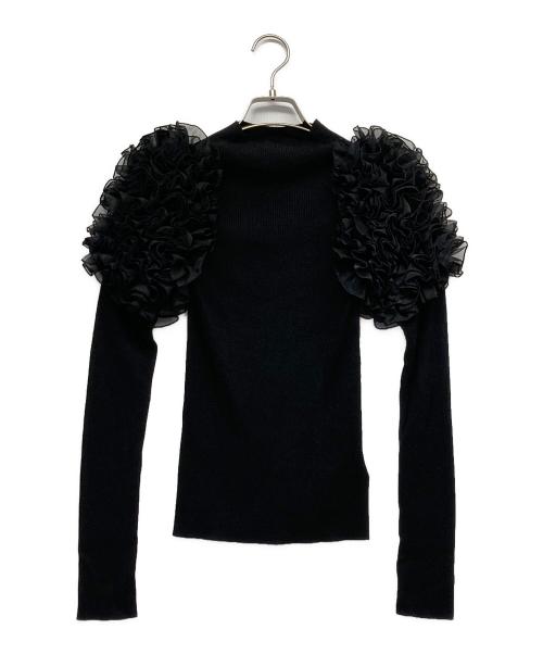 FRAY ID（フレイ アイディー）FRAY ID (フレイ アイディー) ギャザーフリルショルダーリブニット ブラック サイズ:Fの古着・服飾アイテム
