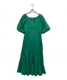 anuans（アニュアンス）の古着「リネンブレンドボリュームワンピース」｜グリーン