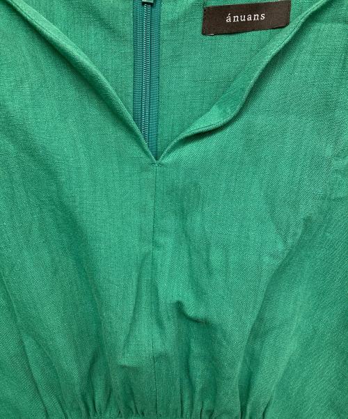 anuans（アニュアンス）anuans (アニュアンス) リネンブレンドボリュームワンピース グリーン サイズ:Mの古着・服飾アイテム