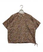 45rpm45アールピーエム）の古着「フラワープリントショートスリーブブラウス」｜ブラウン