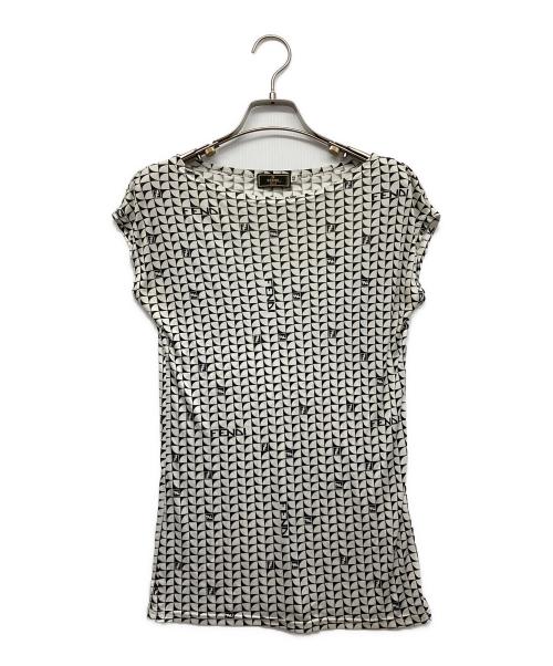 FENDI（フェンディ）FENDI (フェンディ) ロゴプリント総柄ノースリーブカットソー ホワイト サイズ:42の古着・服飾アイテム