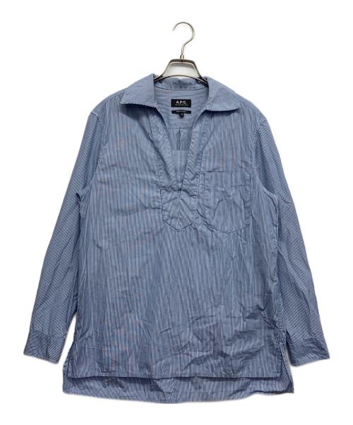 A.P.C.（アーペーセー）A.P.C. (アーペーセー) スキッパーストライプブラウス ブルー サイズ:36の古着・服飾アイテム